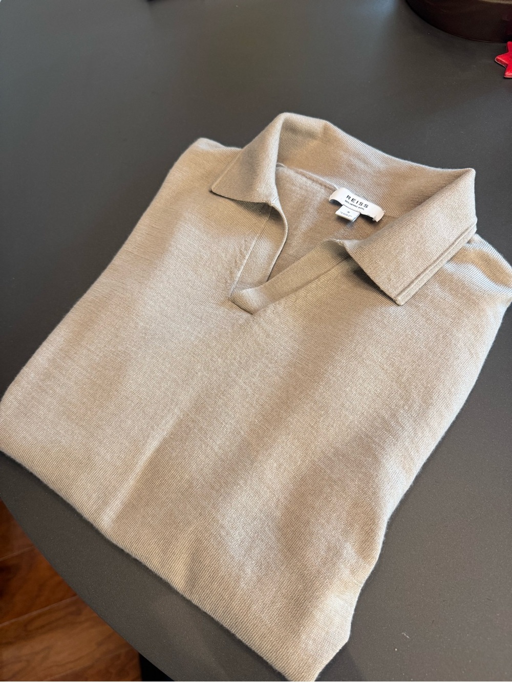 Reiss Men's Cream/Taupe Collar Wool Polo Sweater